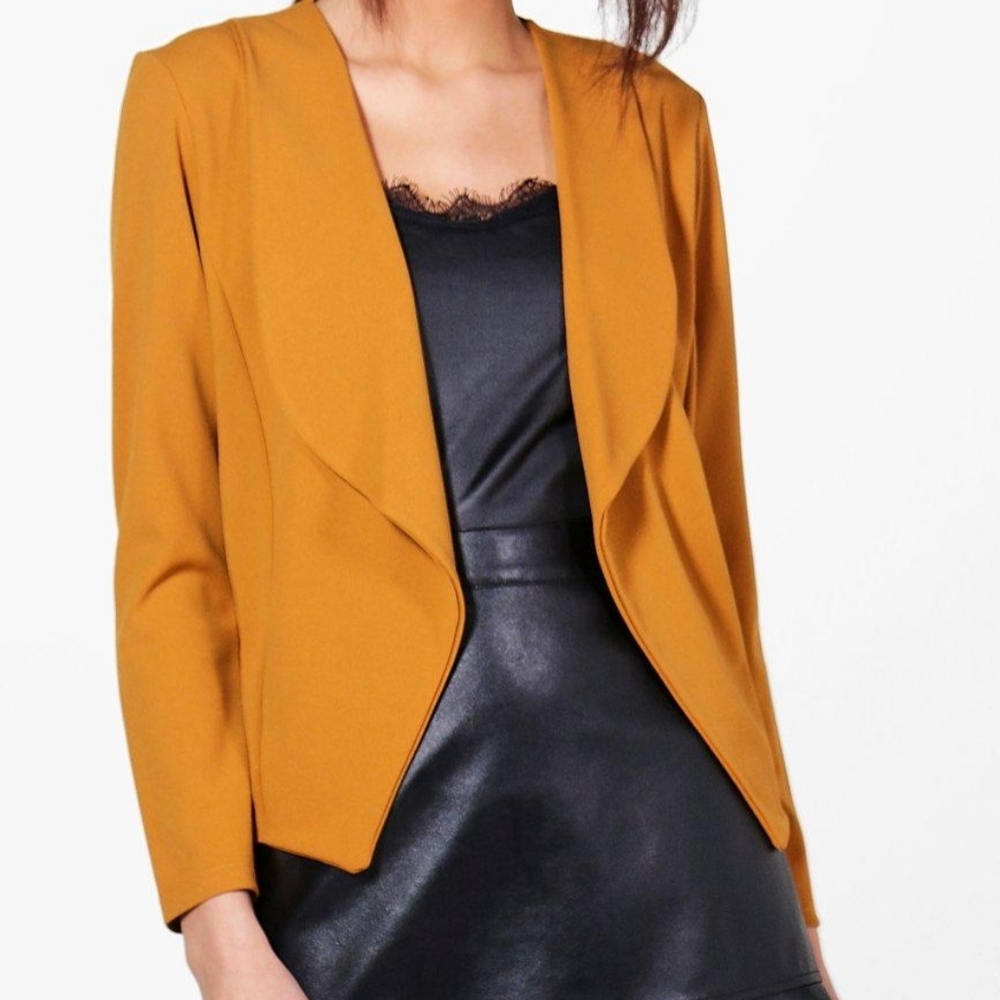 NWT BOOHOO Hannah Collared CARDIGAN JACKET Mustard Blazer